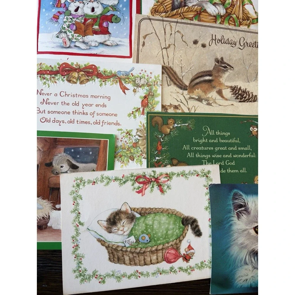 Vintage Animal Christmas Cards Fronts ONLY Scrapbooking Crafts Decoupage 50+